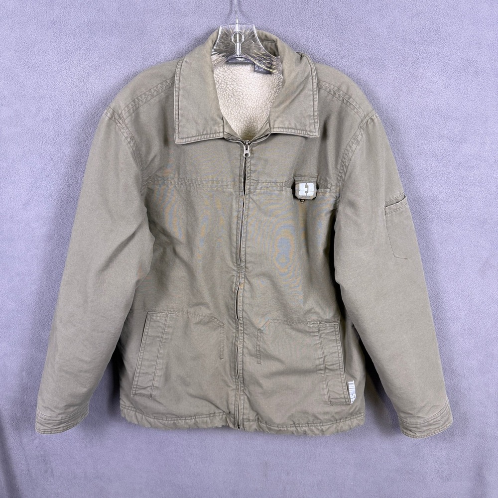 VTG Y2K Transnine Jacket Mens M Green Sherpa Lined Field Military Canvas 2000s